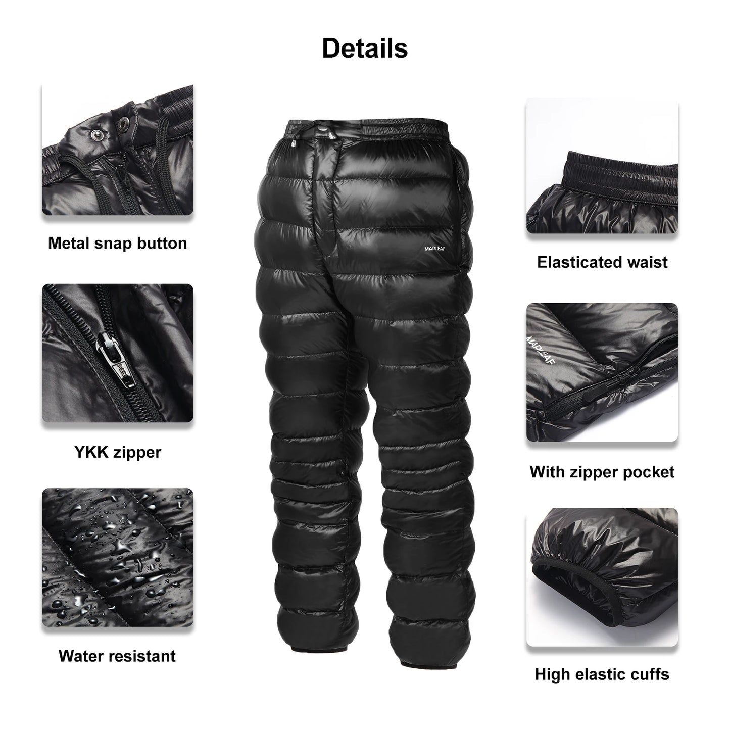 Down Pants Ultralight Warm 800FP Winter Snow Pants With Zipper Pockets Windproof Waterproof Camping Home Unisex