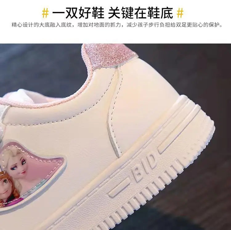 Unisex Children's Casual Shoes White Frozen Princess Elsa Anna Flats Light Running Soft Soles Fashion Brand Shoes