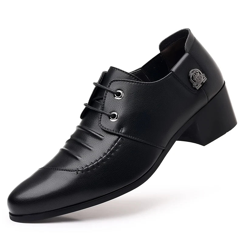 Stylish Men Formal High Heel Dress Shoes Trendy Style Male Business Officer Oxfords Fashionable Youth Party Evening Shoes