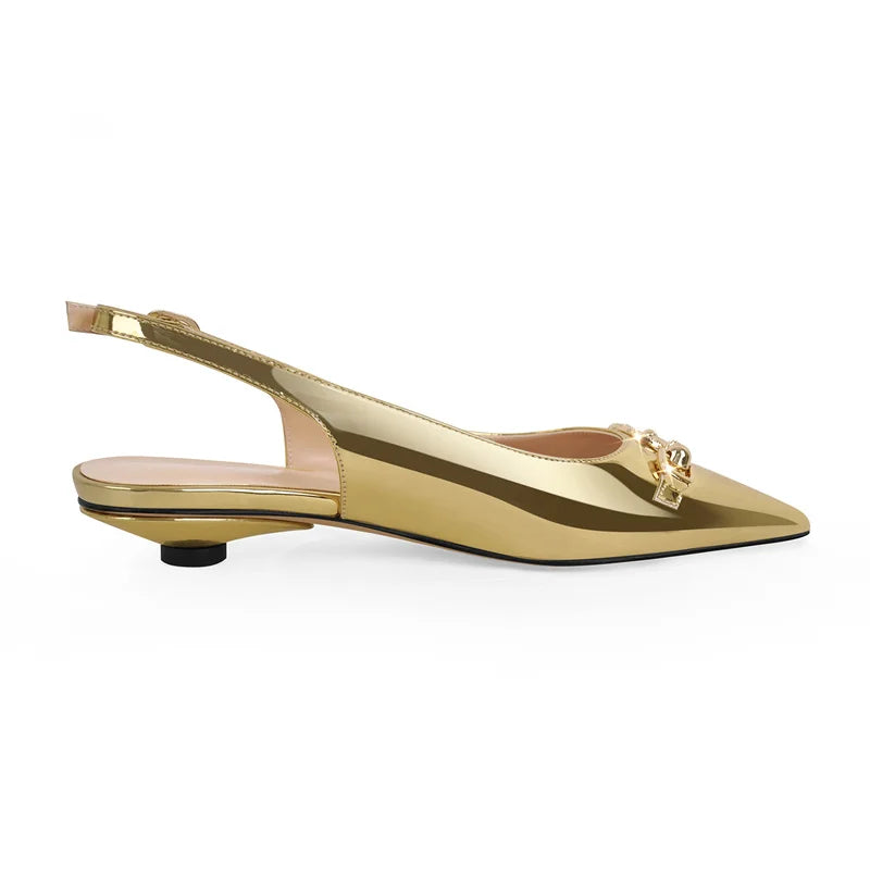 Women Pointed Toe Slingback Sandals Big Size Patent Leather Ankle Strap Party Dress Shoes
