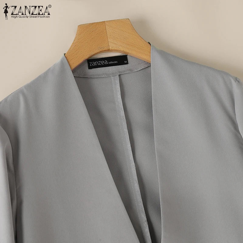 2025 Autumn Lightweight Blazer for Woman V-Neck Long Sleeve Solid Colour Casual Suit Coats Korean Fashion Office Wear