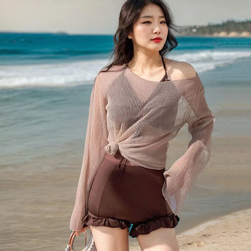 Summer Swimming Swimwear Set for Women Vacation Beach Sun-Proof Shorts Swimsuit Sexy Bikini Beachwear Swimsuits 3-Piece Set