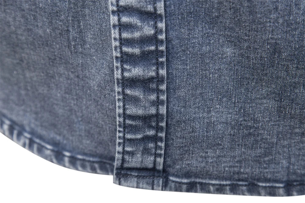 Men's Cotton Denim Shirts Double Pocket Solid Colour Casual Male Cowboy Shirts New Autumn Slim Quality Shirts for Men