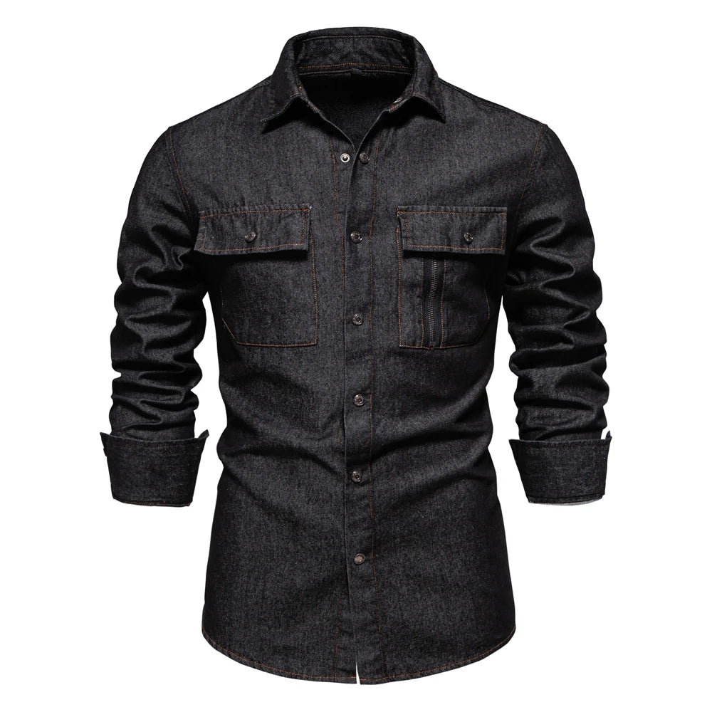 Men's 100% Cotton Denim Shirts Autumn Thickened High Quality Solid Colour Shirt With Button Casual Jeans Shirt For Men