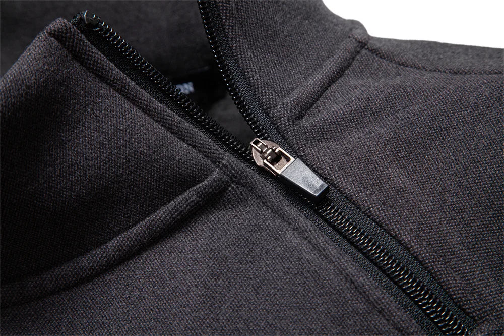 Mens Fashion Sweatshirt Y2K Inspired Solid Color Plush Lined Side Half Zip Winter Warm High Neck Street Style Hoodies for Men