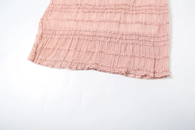 Sexy See-Through 2 Piece Set Women Lace-Up Halter Backless Crop Tops + Ruched Elegant Skirts Vacation Beach Party Suits