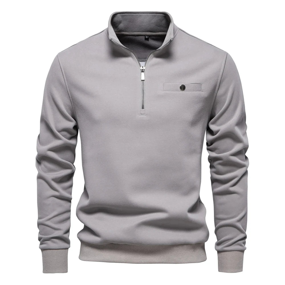 Men's Mock Neck Quarter-Zip Sweatshirts Causal Social Pocket Light-Weight Stand Collar Pullover Sweatshirt for Men