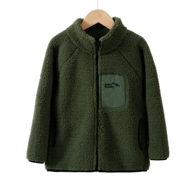 Children's Winter Warm Thicken Jacket Patch Letter Fleece Padded Coat Korean Loose Kid's Outwear 4-12T