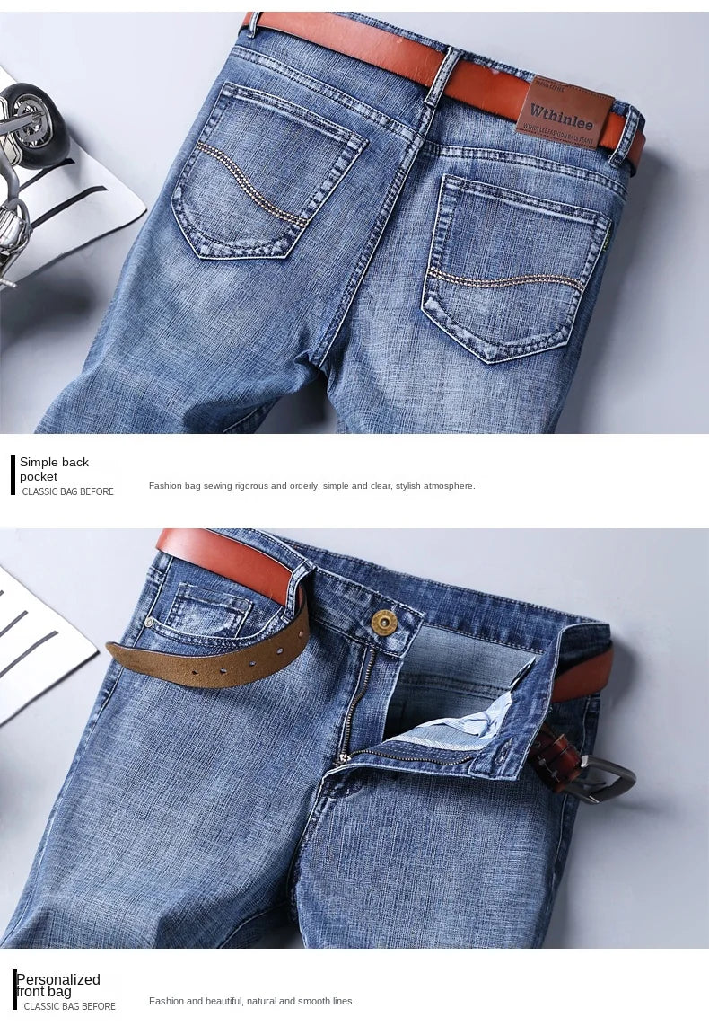New Business Men's Jeans Casual Straight Stretch Fashion Classic Blue Black Work Denim Trousers Male Brand Clothing