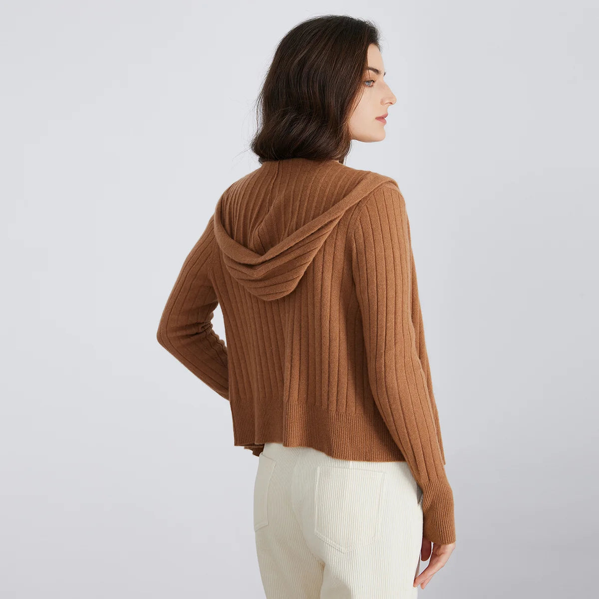 Women's High-Quality Winter Luxury Brand Long-Sleeved Hooded Cardigan & Knitted Sweater With 94% Cashmere For Ladies