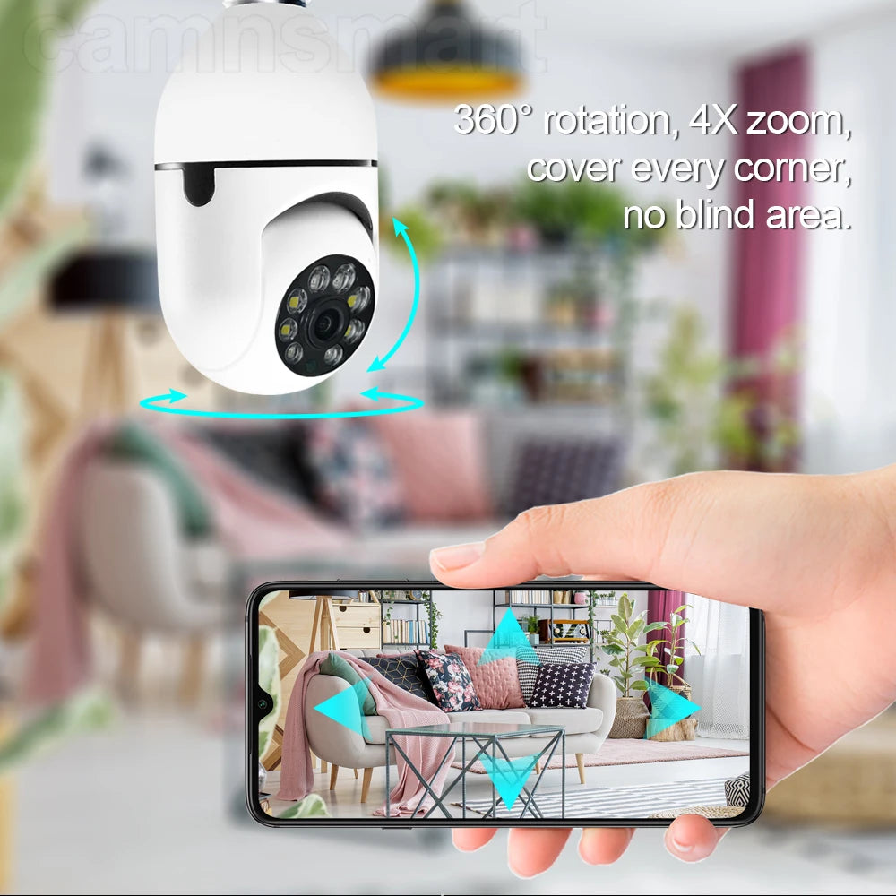 6MP Tuya E27 Bulb Camera WIFI PTZ Videobewaking Babyfoon Kleur Nachtzicht Binnen Smart Life APP Bediening IOS Android