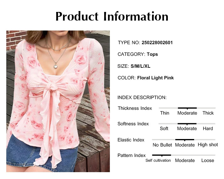 T-Shirts Spring Summer Korean Elegant Floral Folds Long Sleeve V-Neck Dating T-Shirts For Women
