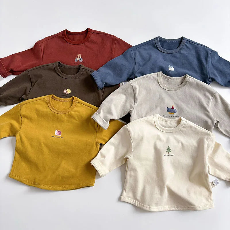 New Spring Kids Thin Style T-shirt Children Cartoon Animal Undershirts Girls Boys Outwear Tops 1-5T Unisex