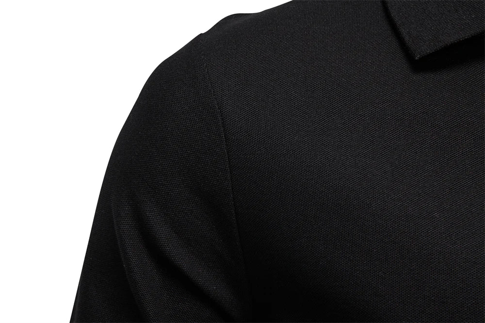 2025 Men's Business Casual Polo Shirt Solid Colour Long Sleeve Cotton Rich Blend Breathable Polos For Male