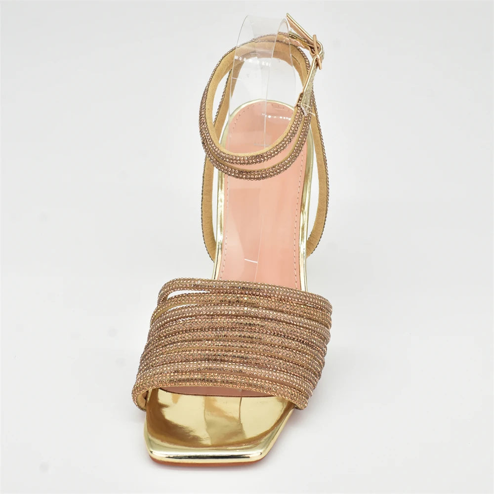 African Shoe and Matching Bag Set Decorated with Rhinestone High Heels for Women