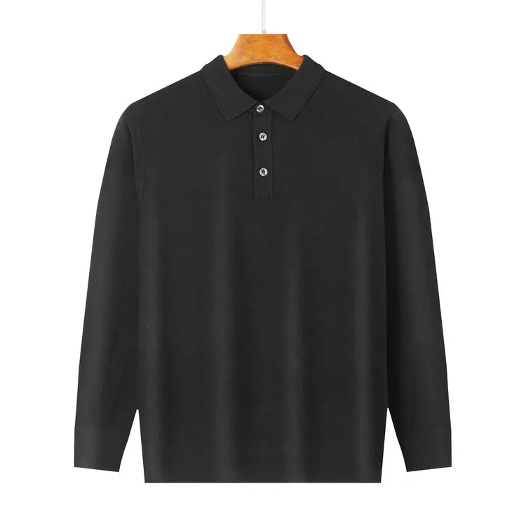 Men's Solid Colour Geometric Pattern Warm Polo, High Quality Woollen Sweater, Suitable For Business Casual & Daily Commute