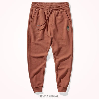 Autumn American Simple Waffle Embroidery Sweatpants Men's Fashion Pure Cotton Loose Elastic Waist Drawstring Sport Casual Pants