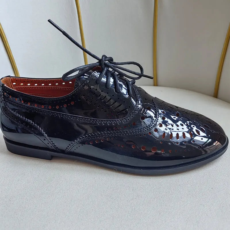 Women Round Toe Hollow Lace-up Loafers Flats Shoes Daily Elegant Flats