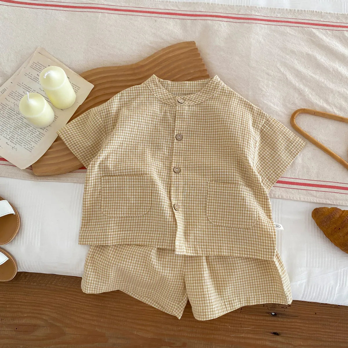 Summer Thin Short Sleeve T-shirt and Shorts Set Small Stand Collar Cool Toddler Boys Baby Girls 2PCS Casual Beach Suits 1-5Y Unisex
