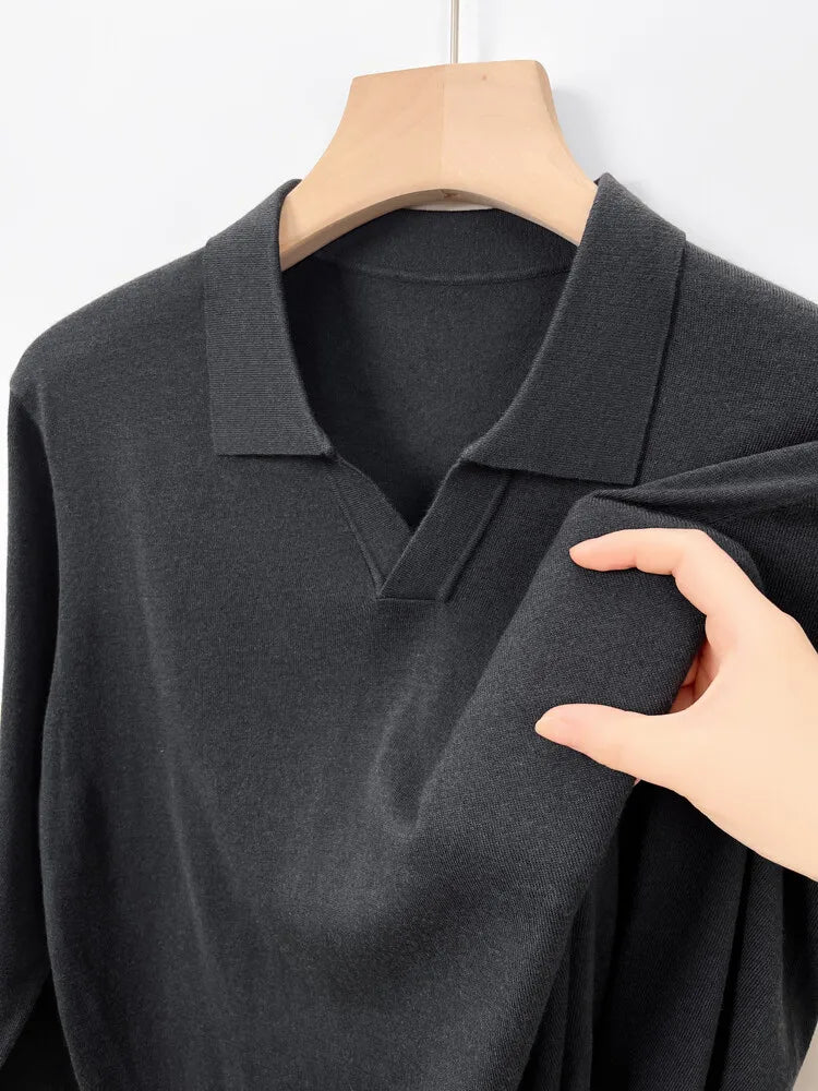 Men's Pullover Sweater With V-Neck, Business Casual Warm Polo, Male High Quality Cashmere Sweater