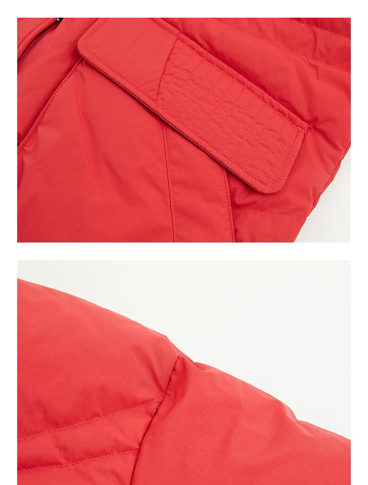 Women's Faux Two-Piece Mid-Length Puffer Jacket With Cosy Polar Fleece Lining, Hooded Warmth Loose Duck Down Coats For Ladies
