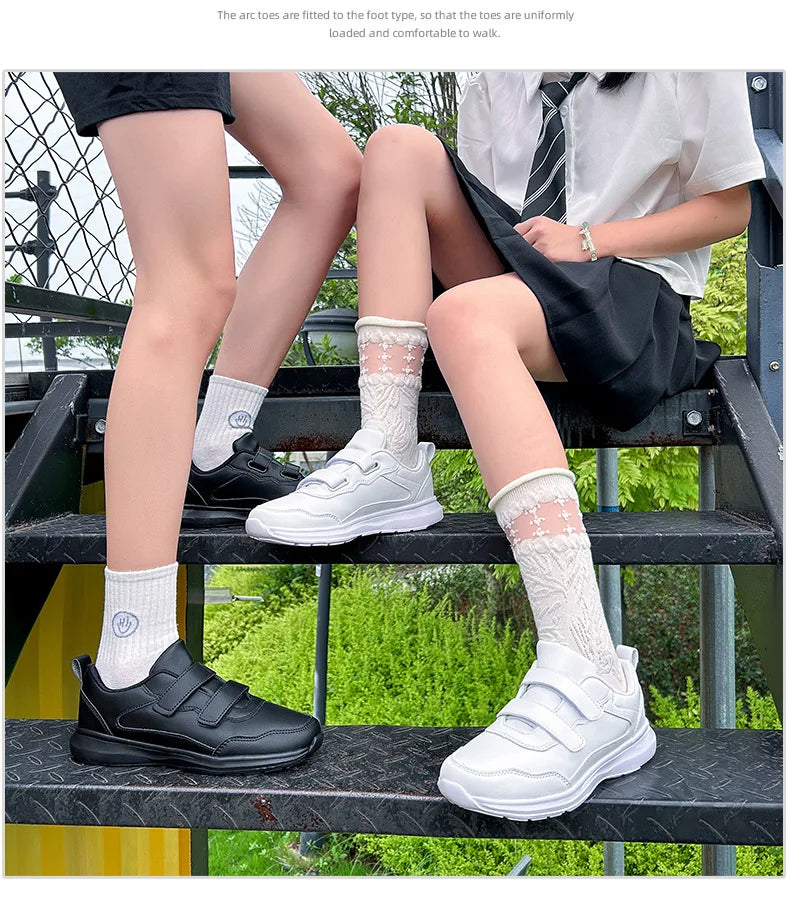 Student Sneakers Unisex White Shoes Magic Buckles Lightweight Couple Shoes for Sports School Dance Running