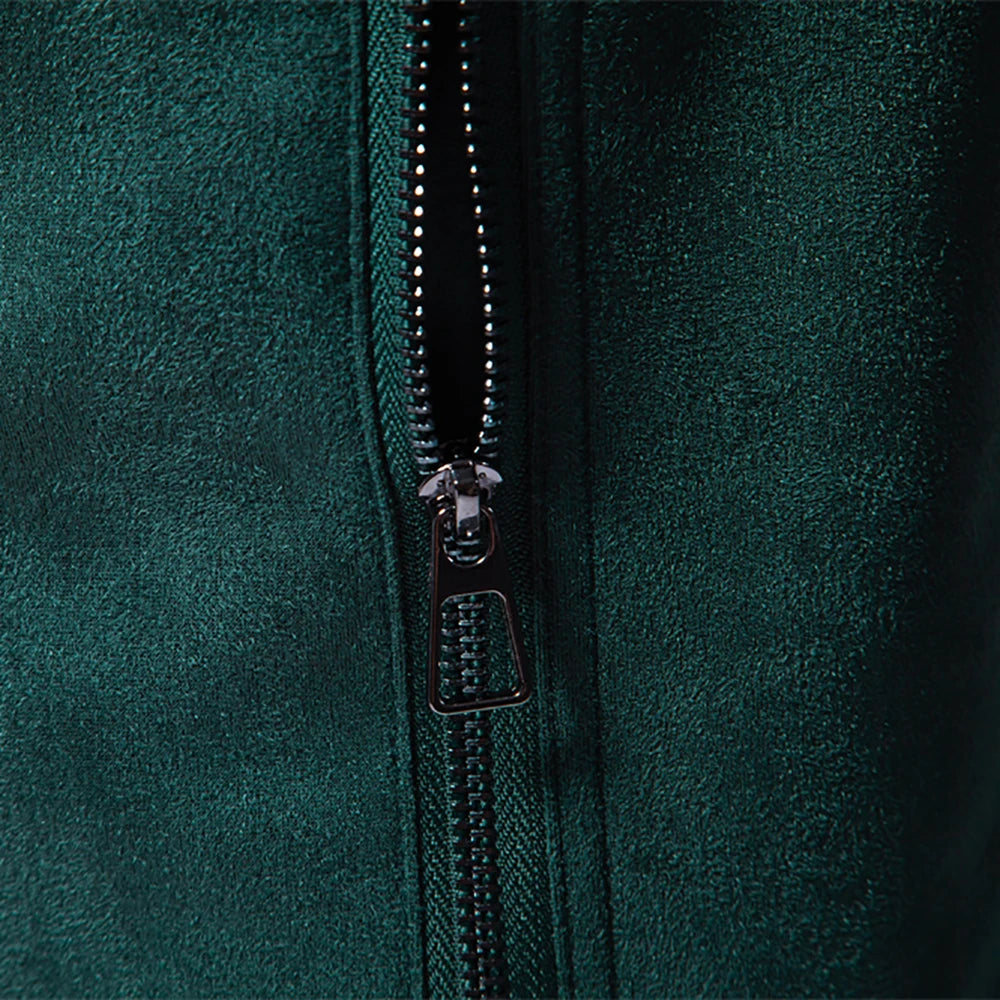 Men's Stand Collar Zip Suede Jacket Fashion Casual Business Faux Leather Trucker Jackets Coat for Men