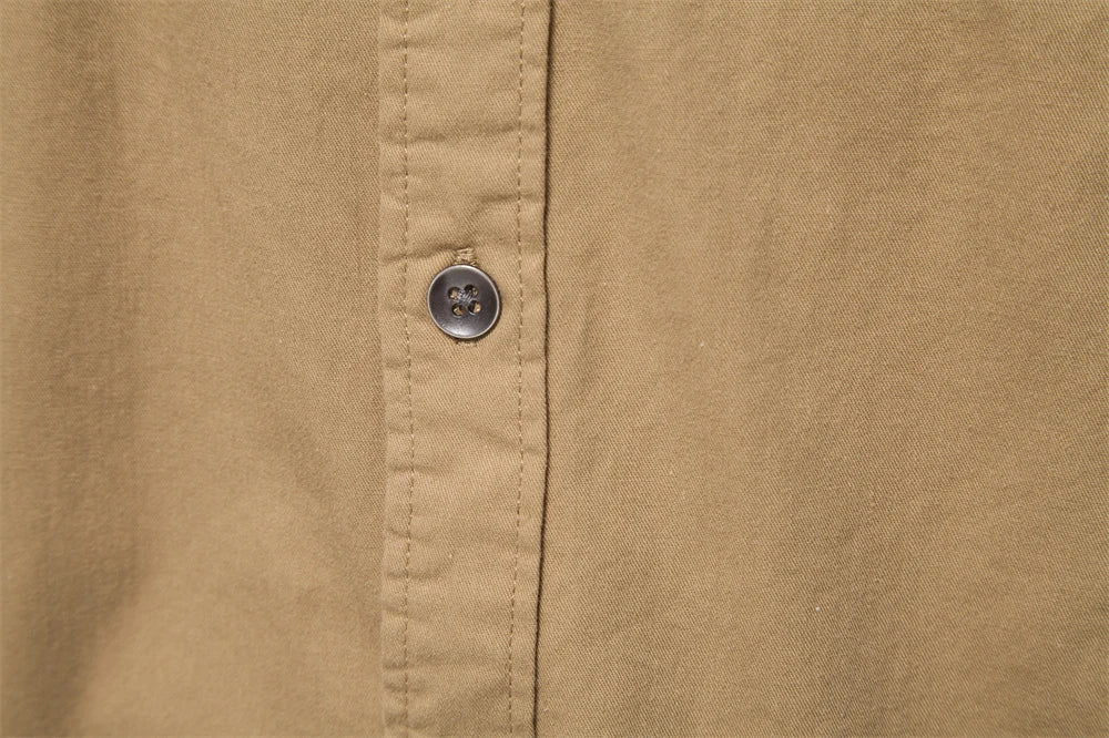 Men's Autumn Military Style 100% Cotton Pocket Shirt Solid Colour Slim Casual Long Sleeve Male Shirt For Men