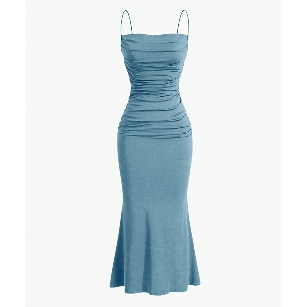 Women's Party Dresses Maxi Spaghetti Strap Elegant Slim Evening Wedding Guest Multi-Colour Summer Milkmaid Dresses