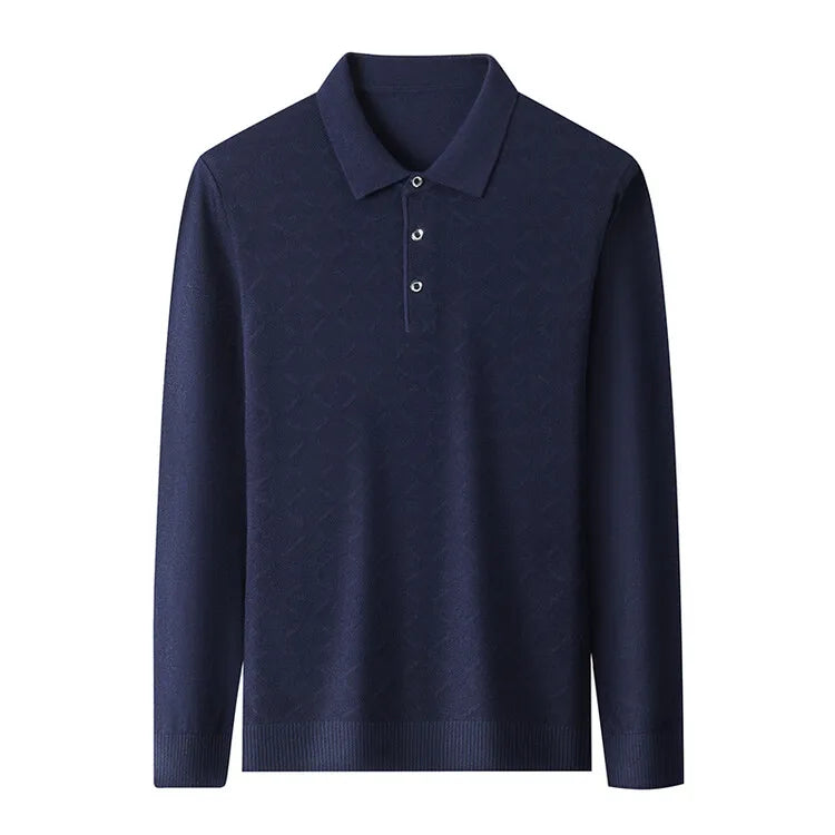 Men's High Quality Woollen Polo Shirt, Blend Fashionable Embroidered Long Sleeve Tee, Korean Style Casual Menswear