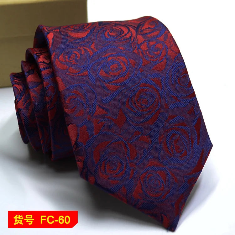 Men's Solid Color Stripe Floral Jacquard Necktie 7-8cm Width Fashionable Daily Wear Cravat for Wedding Party Gift