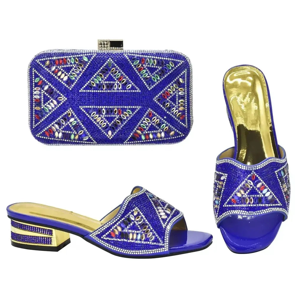 Italian Shoe and Bag Set 2025 Nigerian Women Party Shoes and Bag Set Decorated with Rhinestone Plus Size Shoes Luxury