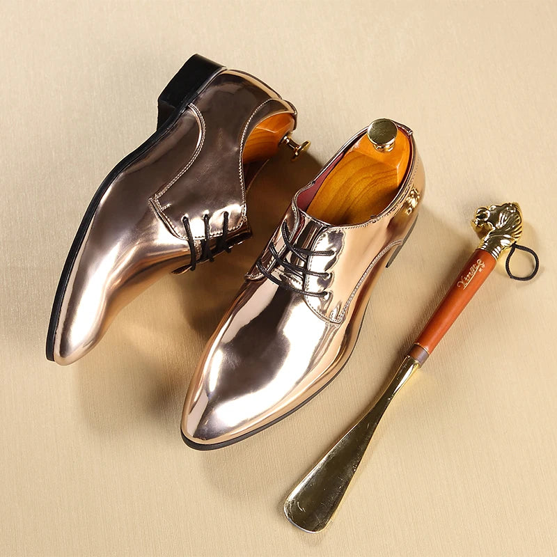 Italy Men Wedding Groom Formal Dress Evening Shoes Pointed Toe Male Gold Blue Red Party Oxfords Shoes