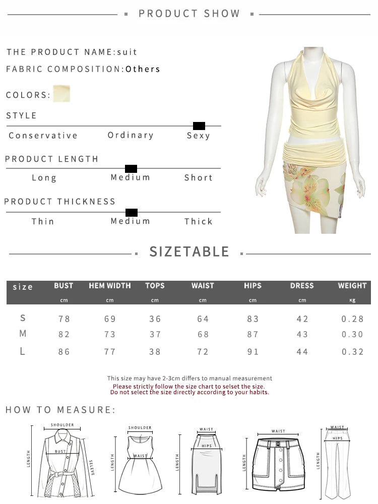 Temperament 2-Piece Set Women Halter Backless Swing Collar Tops + Wear Both Front And Back Patchwork Skirts Matching Suits