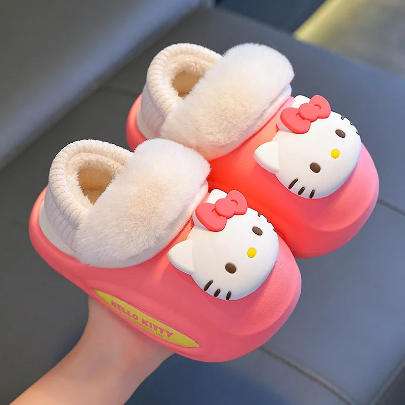 Girls' Home Fur Slippers Kawaii Anti-Skid Warm Cotton Cartoon Plush Waterproof Home Winter Shoes Size 24-41