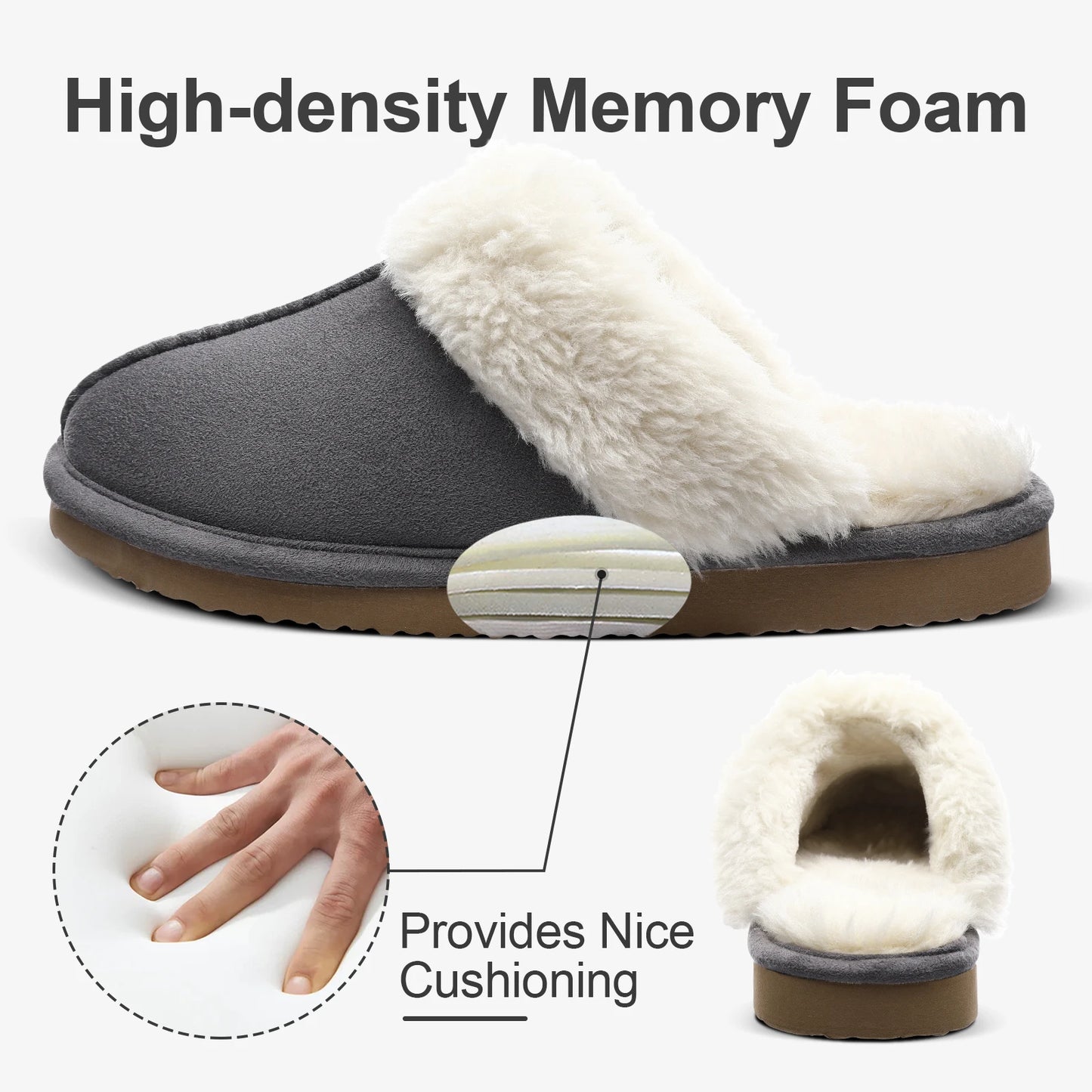 Unisex Winter Fur Slippers Home Suede Mules Short Plush Slippers For Indoor Warm Cosy Fuzzy Flats Slides For Men & Women