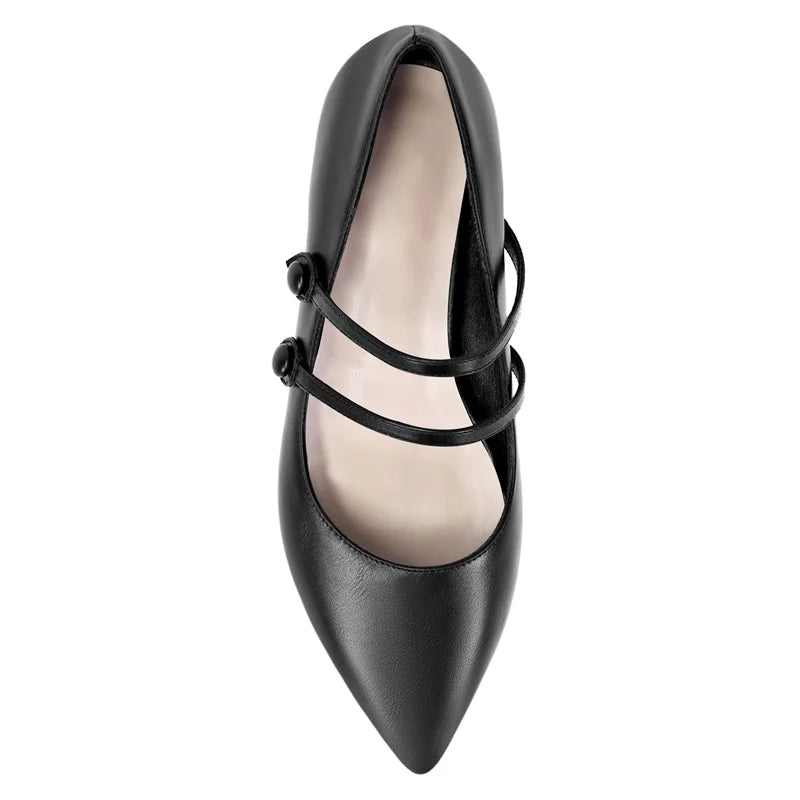 Pointed Toe Women Mary Jane Double Strap Retro Elegant Big Size Daily Flats Pumps
