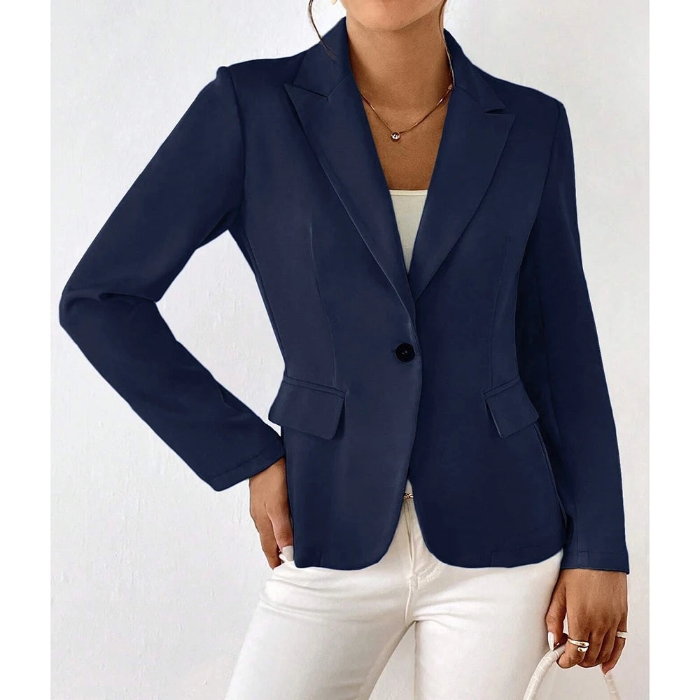 Damesblazers All Season Decent Plain Single Button Long Sleeve Revers Business Blazers