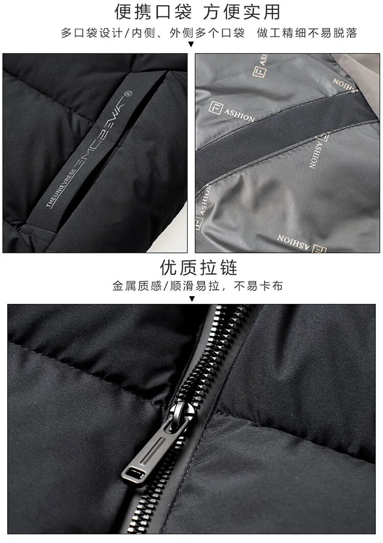 Men's High-Quality Solid Colour Business Casual Thickened Warm Cotton Jacket With Standing Collar Suitable For Male Daily Commute