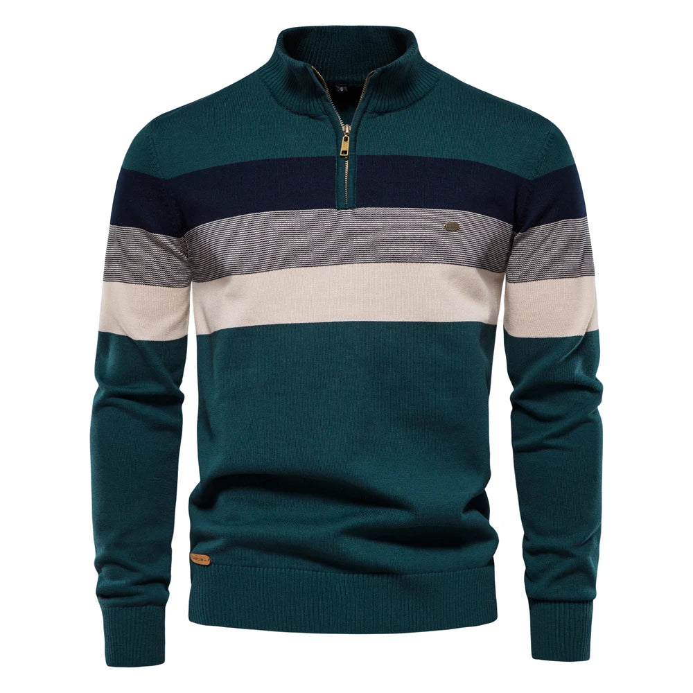 Men's Cotton Mock Neck Stand Collar Sweaters Quarter Zipper Pullover Autumn Winter Warm Social Casual Sweater for Men