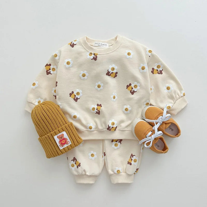 Herfst babykledingset, meisjes hoodiepak, jongens sweatshirts en broeken voor kinderen van 0-3 jaar, unisex