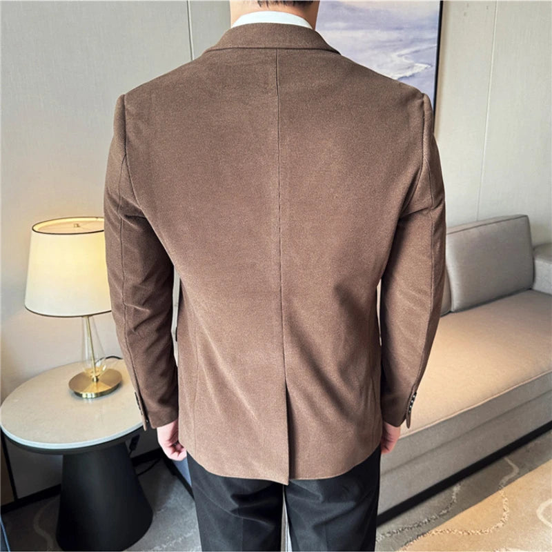 Men's Thickened High-Quality Daily Work Formal Single-Breasted Woollen Coat with Dark Stripe for Autumn and Winter Size S-4XL