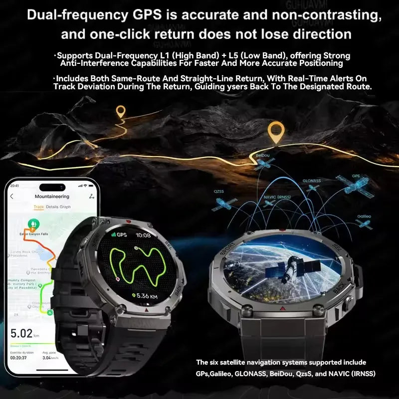 2025 Precise GPS Smart Watch 10ATM Waterproof Built-in Dual-Band GNSS Compass Military Sports Smartwatch For Men - Compatible with Xiaomi IOS