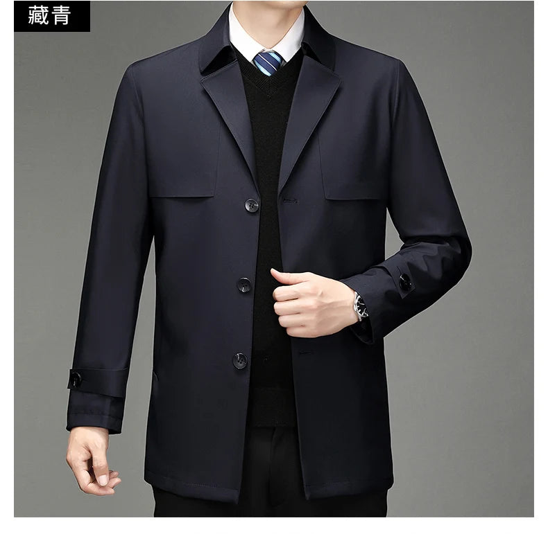 Men's Autumn & Winter Jacket, Clothing Trench Coat, Lapel Single Breasted Straight Business Casual, Male Youth Popular Style