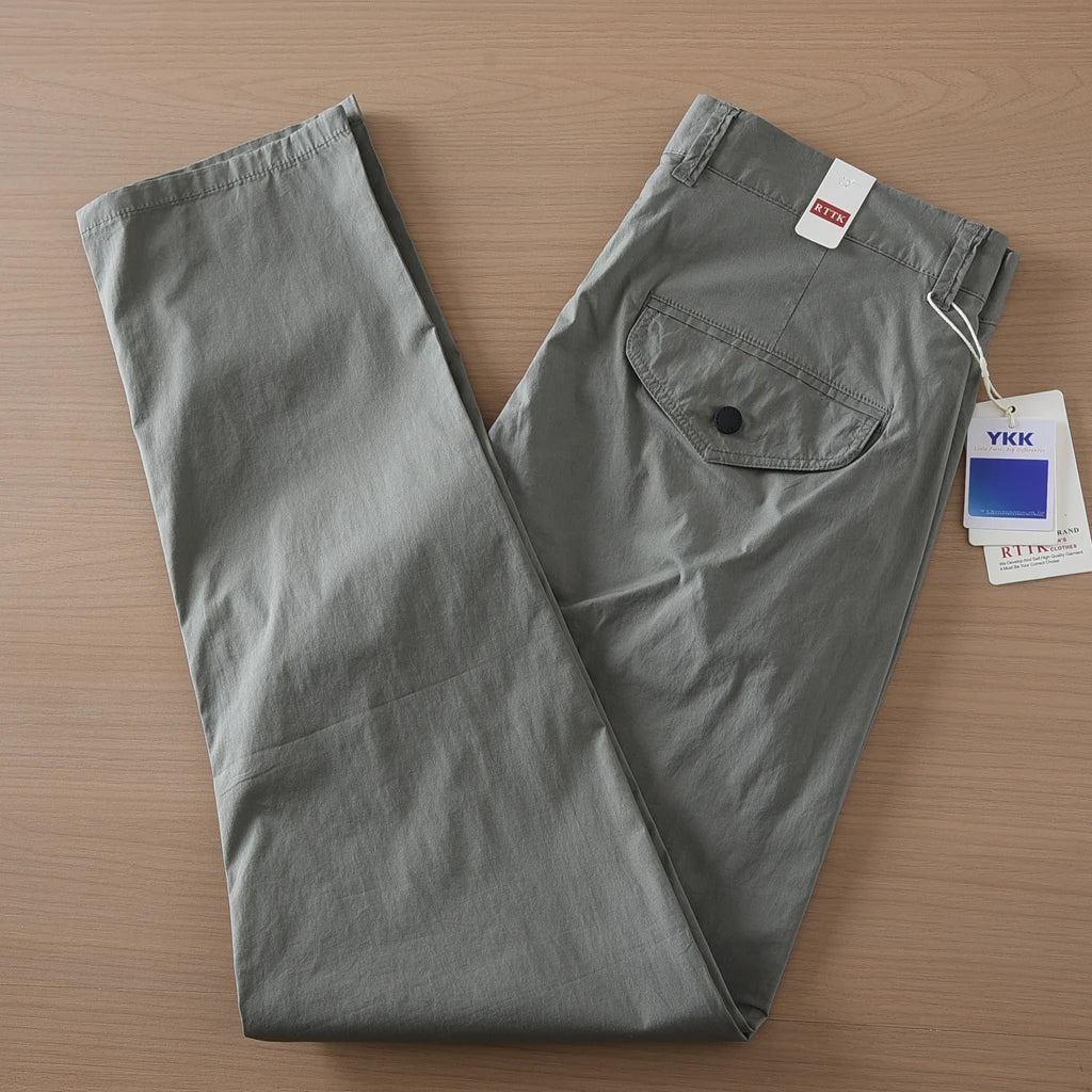 2025 Summer New American Retro Thin Quick-drying Elastic Commute Pants Men's Simple 97% Cotton Washed Casual Straight Trousers