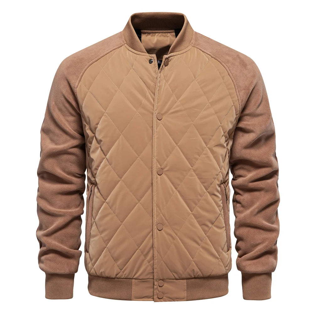 Men's Patchwork Thick Fleece Lined Baseball Bomber Jacket Winter Warm Outwear Jackets Coats for Men