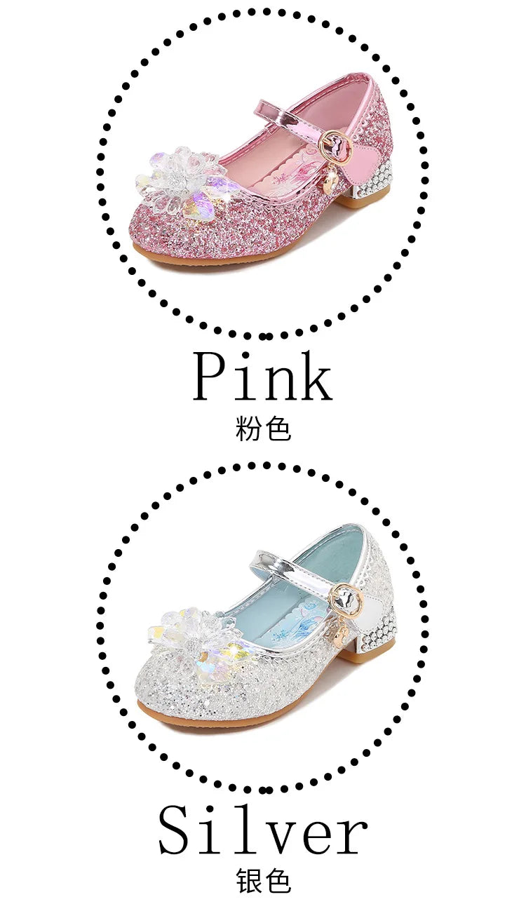 Fashion Elsa Princess Girl Shoes Frozen Cartoon Dress Shoes For Girls Fashion Party Shoes With High Heels Christmas Gifts