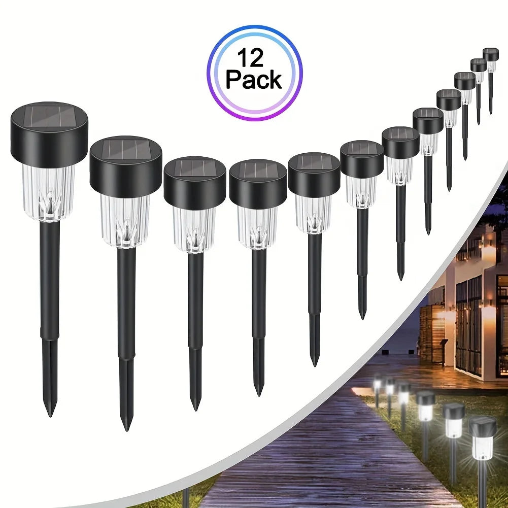 12 stuks zonne-buitenverlichting, zonne-tuinverlichting, LED-tuinverlichting, waterdichte padverlichting, decoratieve loopbrug, gazon, patio, tuin