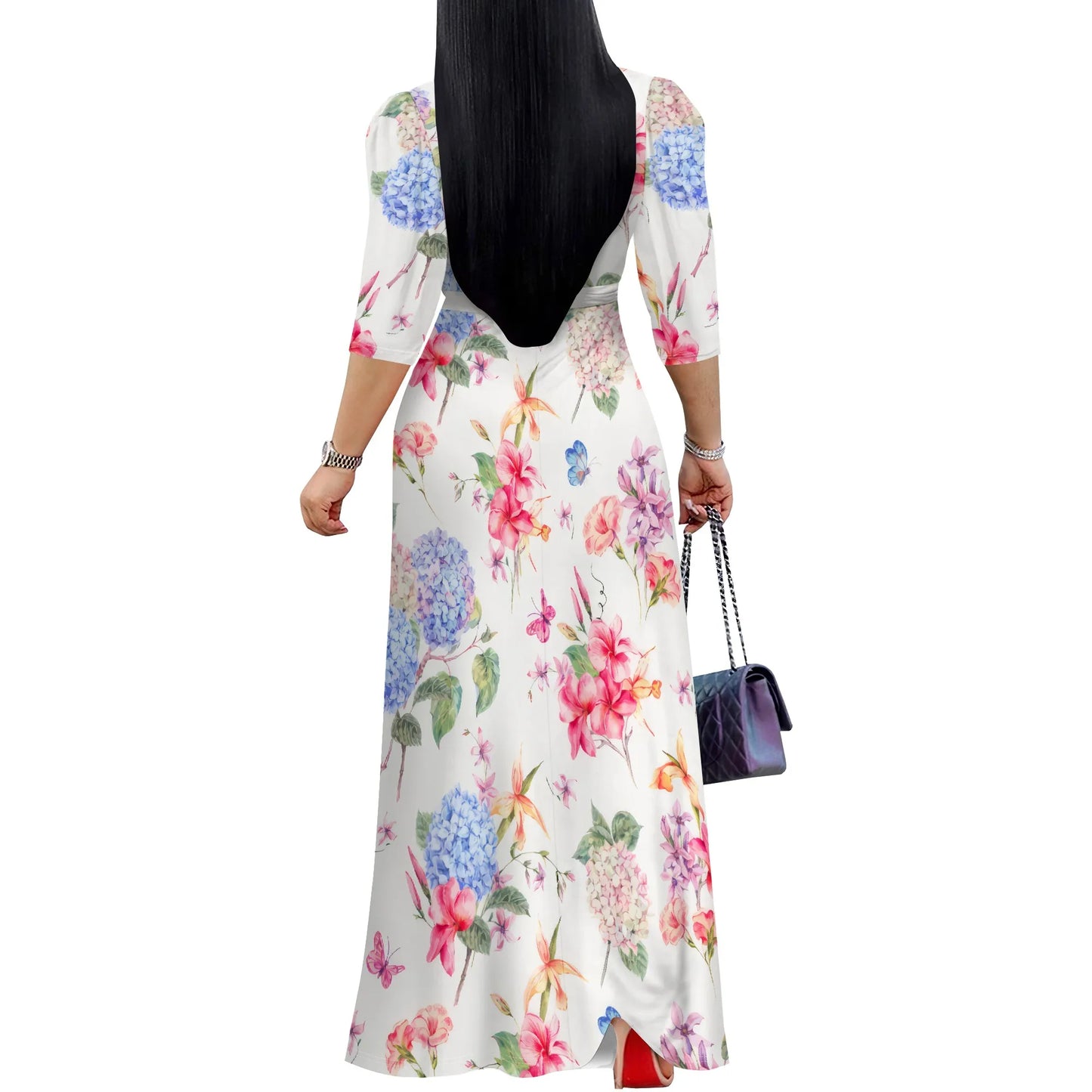 Pastel Floral Maxi Dress Plus Size Long Elegant Beach Holiday V Neck Spring Boho Style