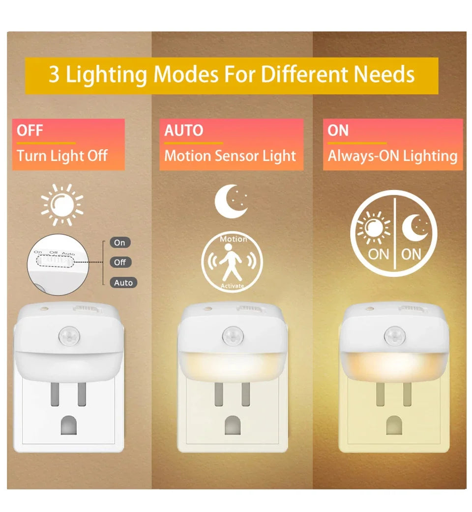 3 Colors LED Night Light with Motion Sensor EU US Plug in PIR Human Infrared Induction Lamp for Bedroom Hallway Stairs Kitchen